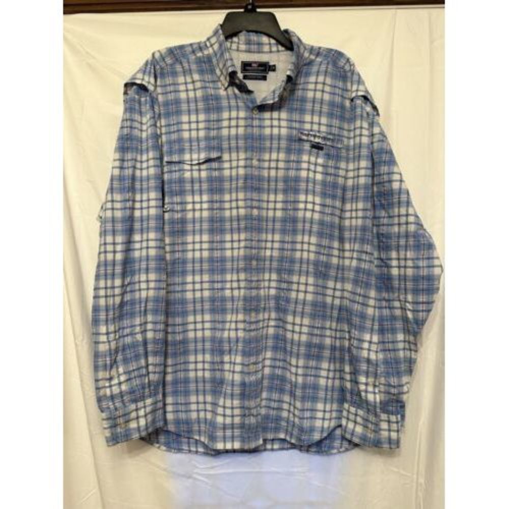 Vineyard Vines Shirt Mens XL Blue Pink Plaid Performance Harbor Shirt Vented